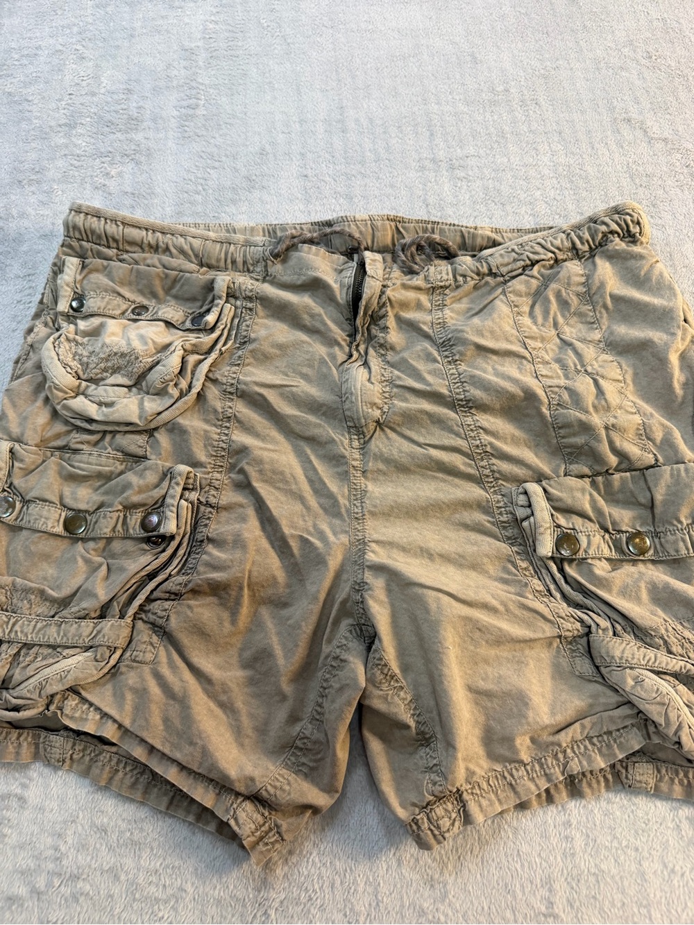 Free People Boho Utility Cargo Shorts Khaki Ruched Pocket Festival Style S
